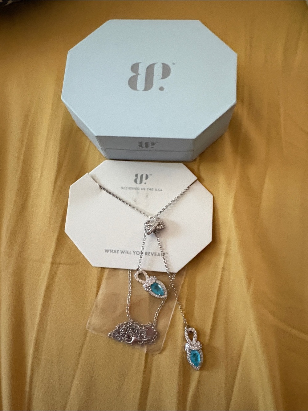 Silver Necklace with Teal Blue Teardrop Pendant